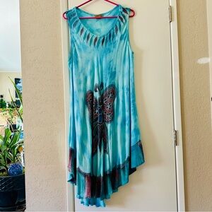 Boho Dress Butterfly Tyedye Dress, OS, Sakkas , Blue embroidered maxi, midi